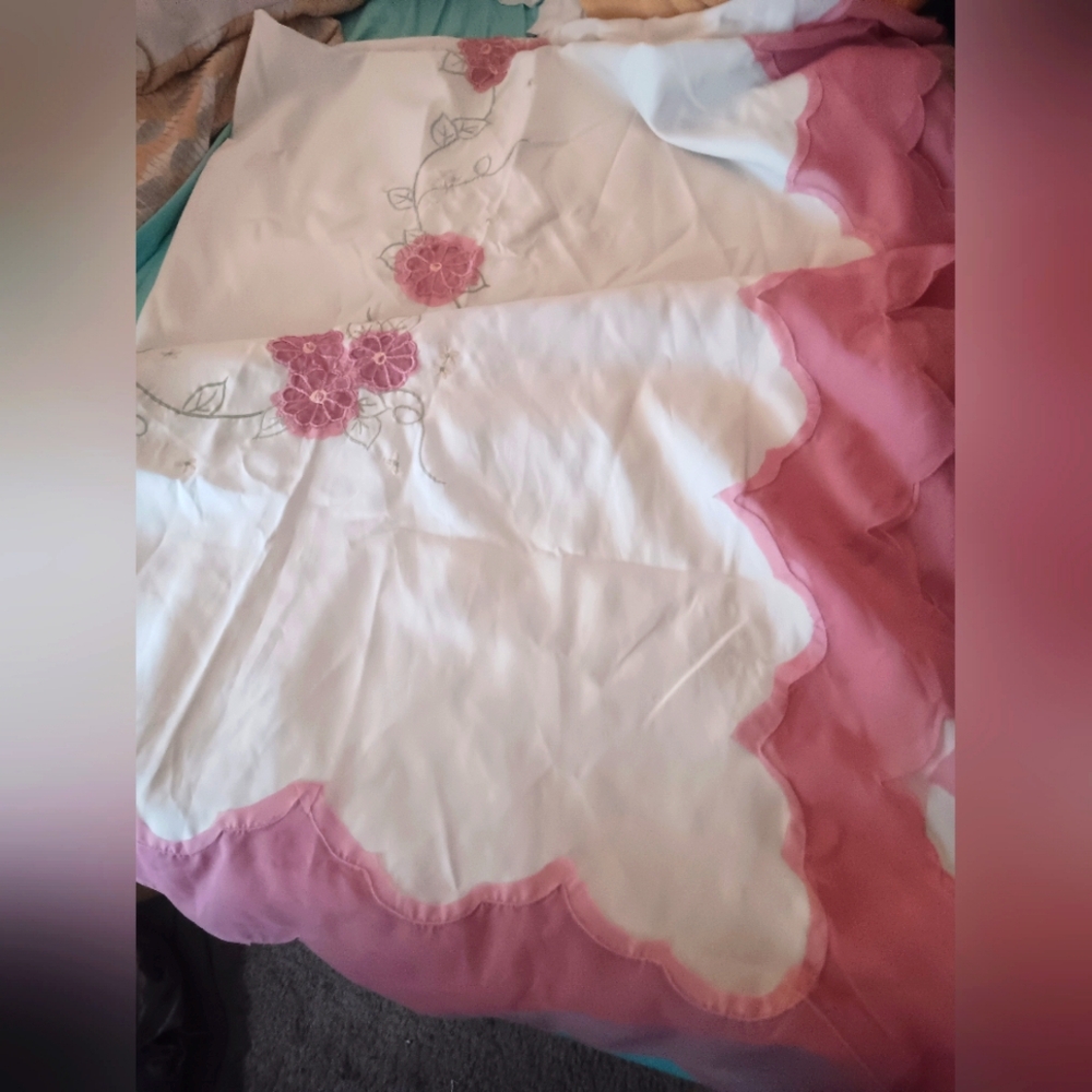 Tablecloth,  60 by 102, pink floral design